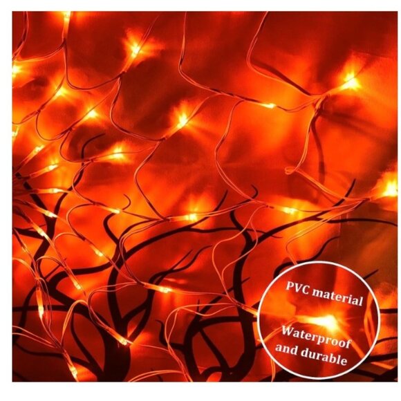 Halloween Spider Web Lights 80 LED Orange Lighted Spider Net with Creepy Spider - Picture 3 of 5